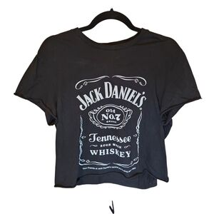 Jack Daniel's Womens Black Crop T-shirt with White Logo Print Boxy Y2K Booze